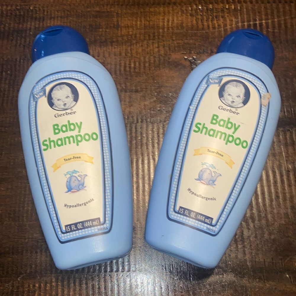 Vintage Lot of 2 Bottles Gerber Baby Shampoo Tear Free Hypoallergenic 15 oz